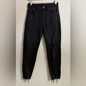 Risen Jeans Black Raw Hem Juniors Size 5/27 Ripped Distressed Cotton Blend